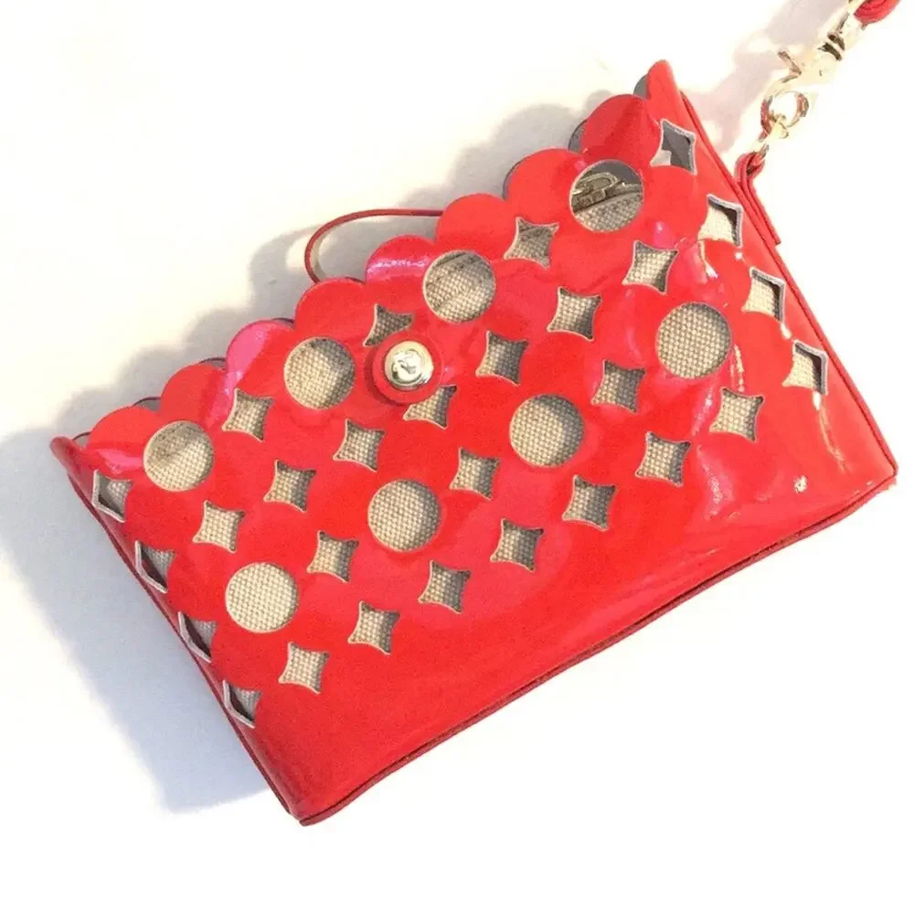 Spartina 449 wristlet canvas & red patent leather